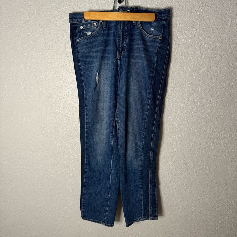 J Crew Vintage Straight Denim Jeans Side Stripe Size 29 Zip Fly Distressed